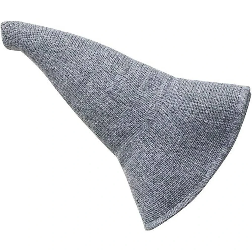 Knit Witch Wizard Hat Wired Brim Foldable‎ Grey Costume Halloween Cosplay